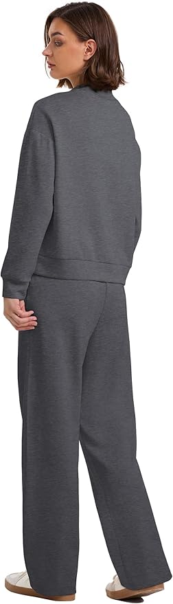 WIHOLL Two Piece Sets for Women Fall Outfits Lounge Sets Mock Neck Tops Wide Leg Pants Vacation Travel Airport Outfits