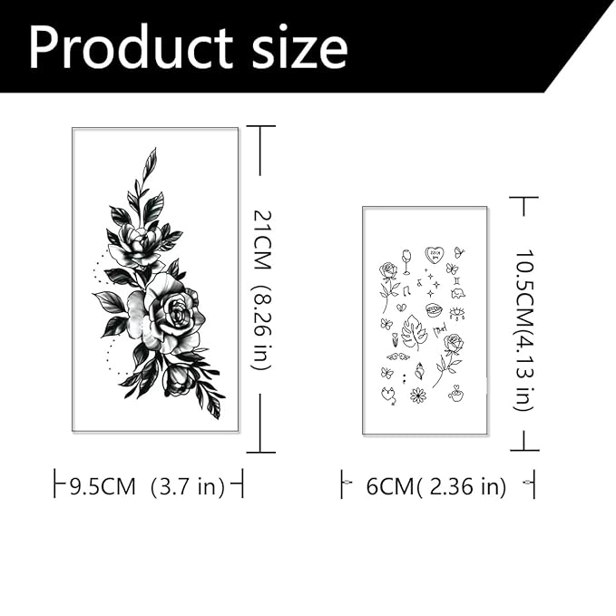 Waterproof Temporary Tattoos, Realistic Designs - 10 Pcs Set, Various Solid Color Floral Patterns