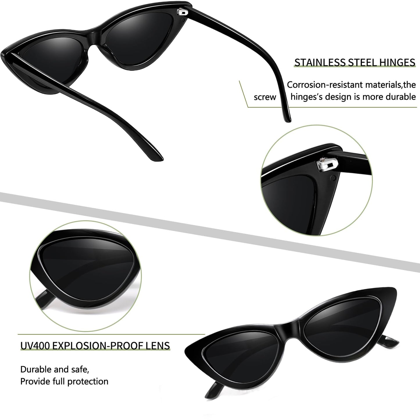 Joopin Polarized Black Cat Eye Sunglasses for Women, Retro Narrow Pointy Cateye Womens Sun Glasses UV Protection, Designer Dark Shades