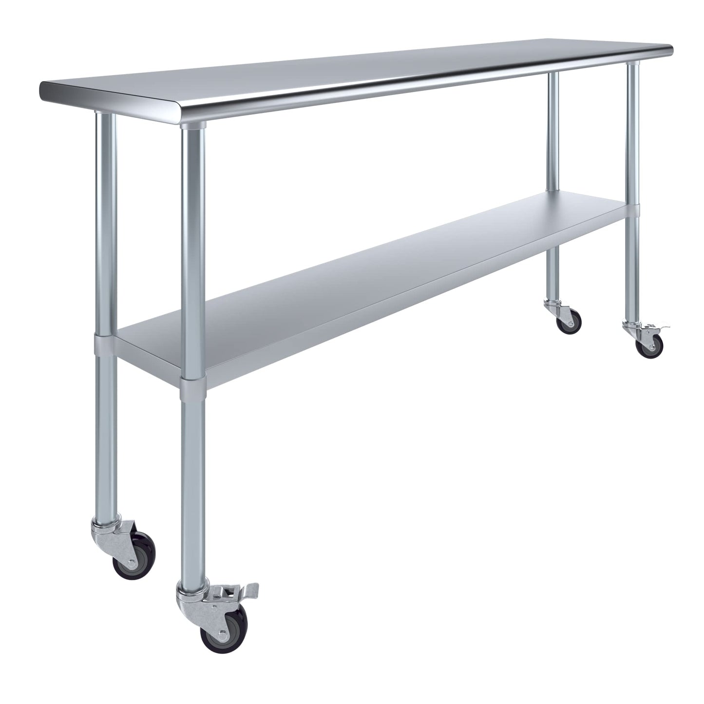 AmGood 18 in. x 72 in. Stainless Steel Work Table with Wheels | Metal Kitchen Food Prep Table | NSF