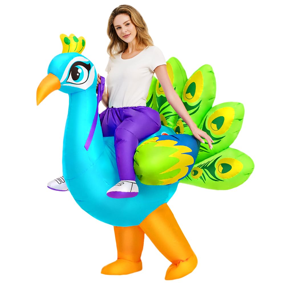 KOOY Inflatable Costume for Adult,Peacock Halloween Costumes Air Blow up Costumes for Women Girls, Funny Ride on Peacock Costume, Inflatable Suit for Men Halloween Party