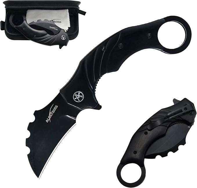 ALBATROSS Tactical Raptor Claw Knife - Premium D2 Steel with Wood & Aluminum Splice Handle | EDC Folding Pocket Knife for ...