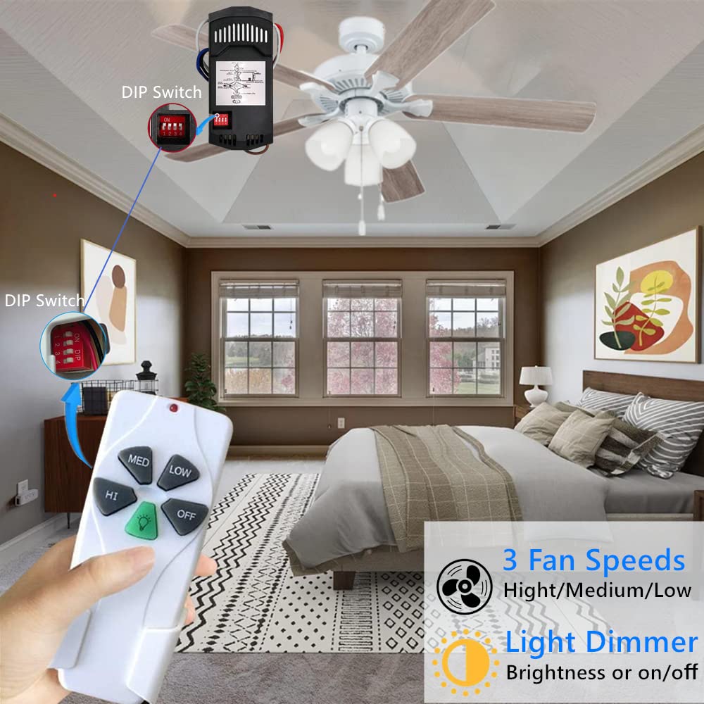 Nexete Universal Ceiling Fan Remote Control Kit 3 Speed And Light Dimmer Compatible With 53T 11T 35T Hd5 Uc7030T Uc9050T Remote