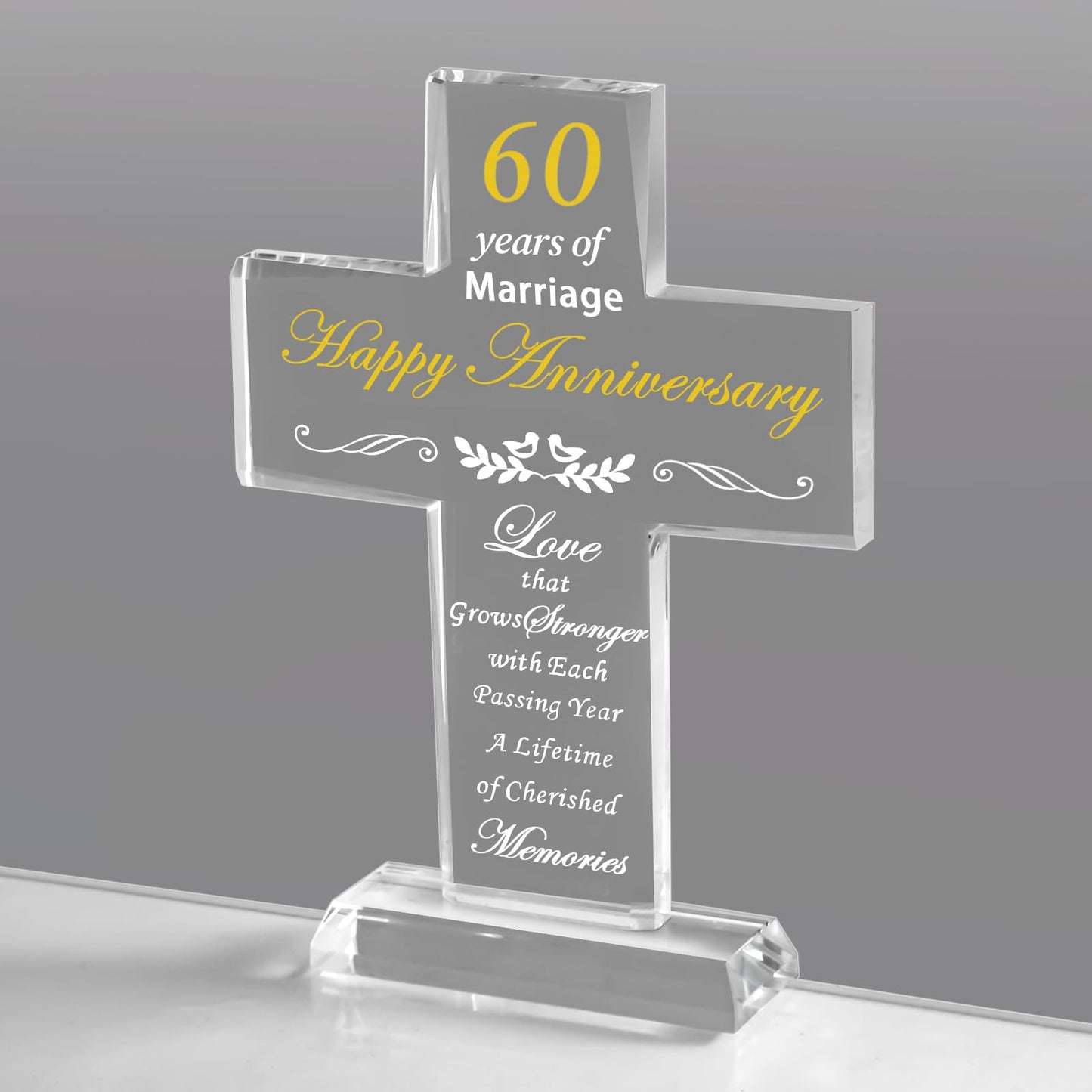 L.Karden 60th Anniversary Wedding Gifts For Men Women Happy Marriage for ParentsGift Crystal Keepsake Cross for Wife Husband Mom Dad Grandma Grandpa Friends