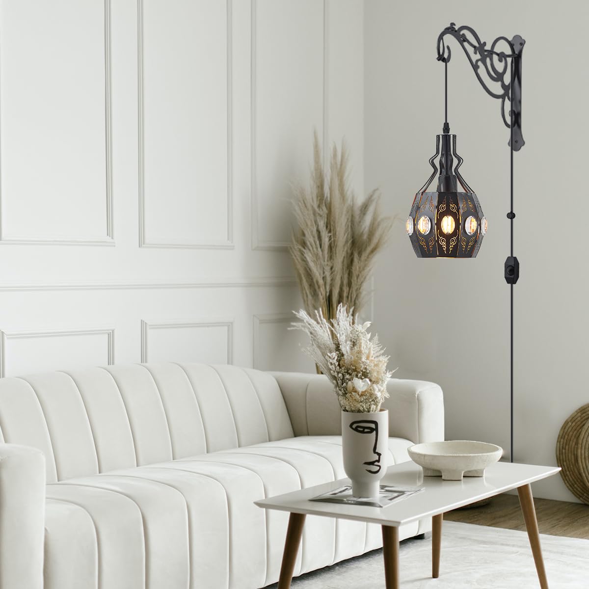 KAMTAT-ZS 2PK Wall Sconce Plug in Hanging Lamp Shelf Dimmable Wall Sconces Adjustable Wall Lights with Plug in Cord and Dimmer On/Off Indoor Wall Sconces for Living Room Bedroom