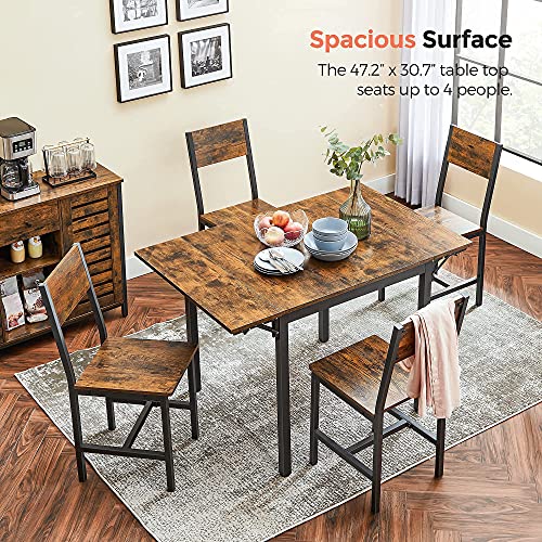 VASAGLE Folding Dining Table, Kitchen Table, Drop Leaf Extendable Table for Small Spaces, Seats 2-4 People, Industrial, Ru...