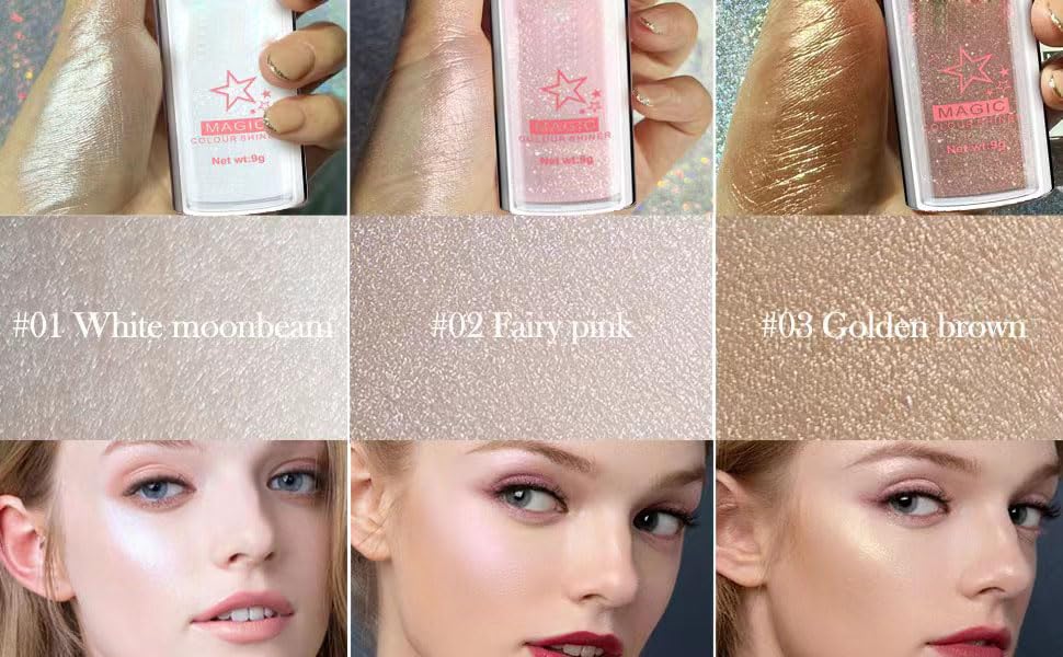 Glitter Powder Highlighter Makeup, Body Brightens the Natural Three-Dimensional Face Blusher Fairy Highlight Patting Powde...
