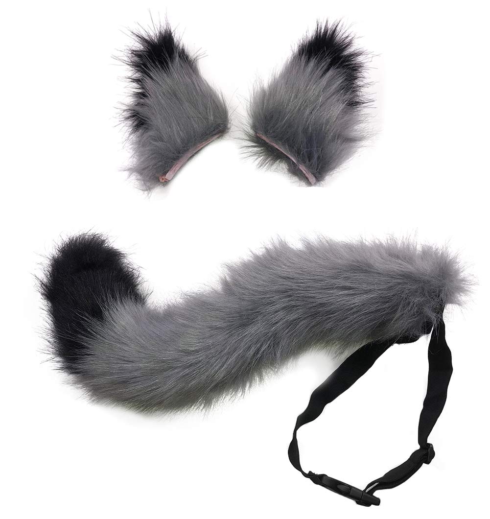 HAOAN Faux Fur Cat Fox Wolf Furry Tail and Clip Ears for Halloween Party Costume Accessories