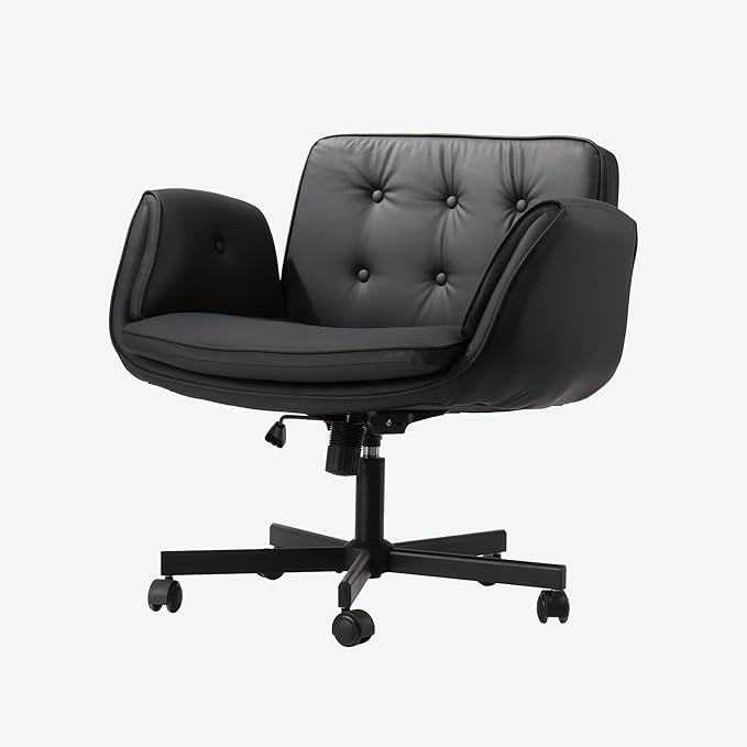 SunSettler Criss Cross Chair with Armrests & Wheels, Comfortable Adjustable Swivel Office Desk Chairs, PU Leather Vanity Chair for Make Up, Home, Bed Room, Gaming, Meditation (Black)
