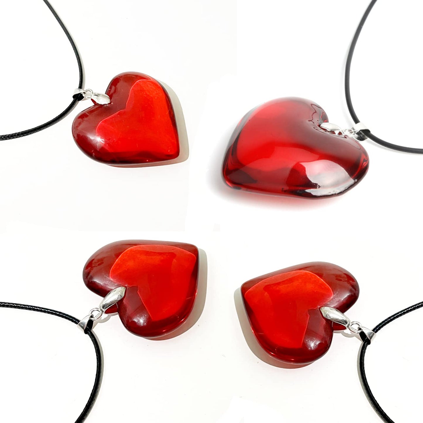 Chunky Puffy Heart Choker Necklace for Women Big Red Glass Heart Pendant Necklace With Leather Rope Chain Y2K Trendy Jewelry Gifts for Girlfriend Lover Women Teen Girls (1.4 in. Glass Red Heart)