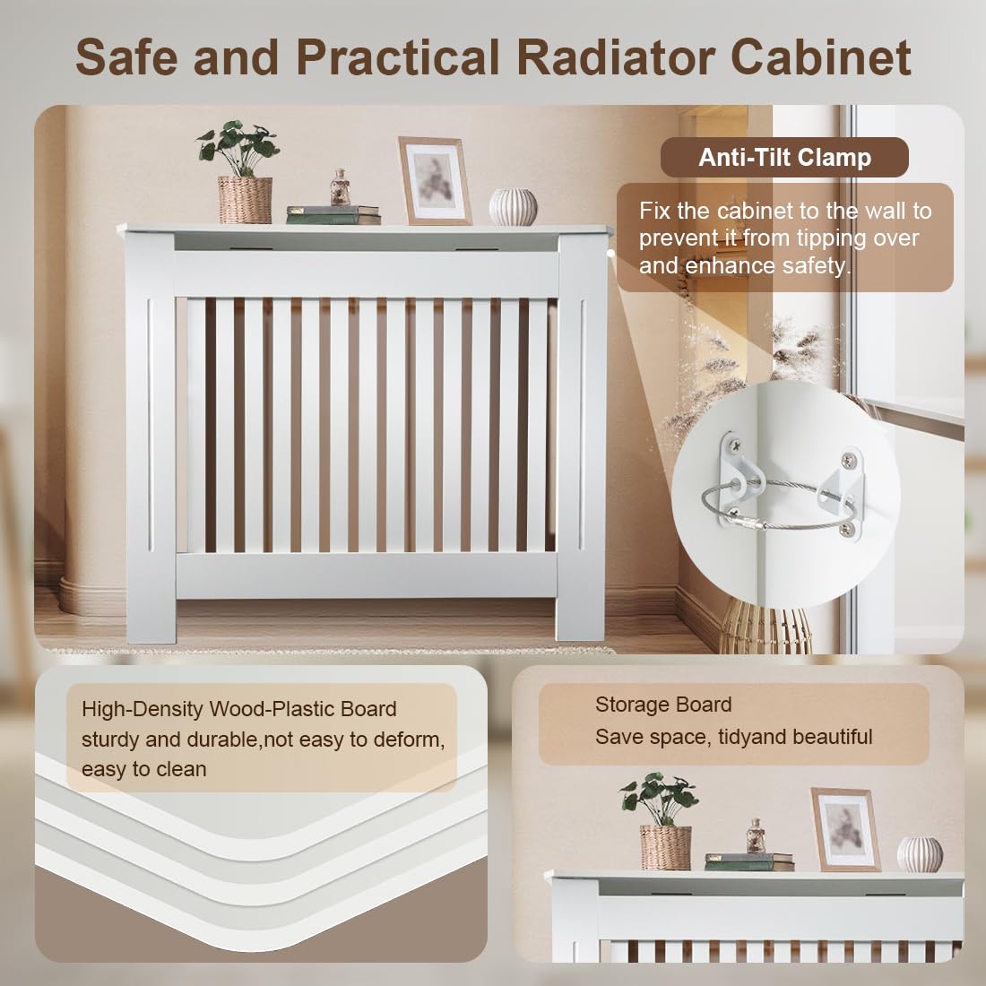 DOLEMODUO Radiator Cover Cabinet - 44"x36"x 7.5" Solid Wood Heater Enclosure Shelf with Top, for Home Decor and Safe (White)
