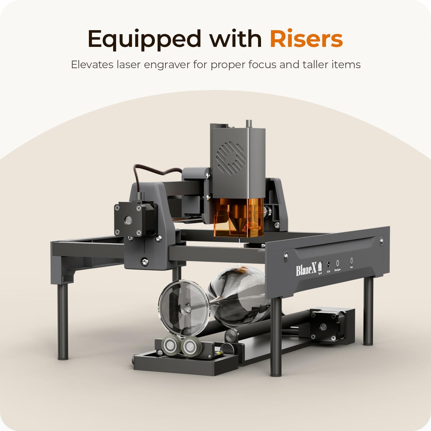 BlazeX Rotary Roller and Risers Kit for M3 Laser Engraver, 360° Cylindrical Engraving Module with Multi-Stage Height Extensions, Ideal for Tumblers, Bottles, and Cans