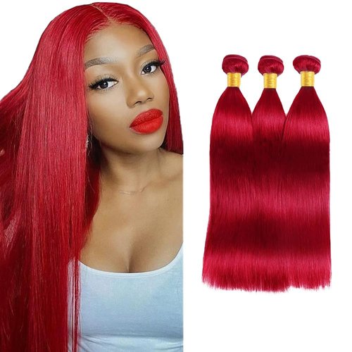 Condescension Brazilian Red Human Hair Bundles 16 18 20 Inch Straight 3 Bundles Human Hair 100% Unprocessed Remy Brazilian Virgin Weave Hair Red for Women