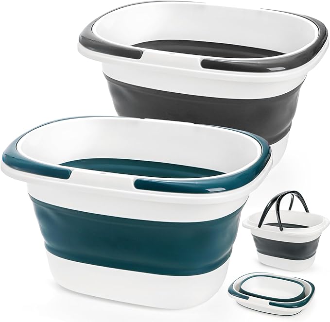 Coloch 2 Pack 16L/4.2 Gallon Collapsible Plastic Bucket, Foldable Mop Bucket Laundry Basket with Handle, Portable Water Pail Space-Saving Bucket for House Cleaning, Car Washing, Fishing, Camping