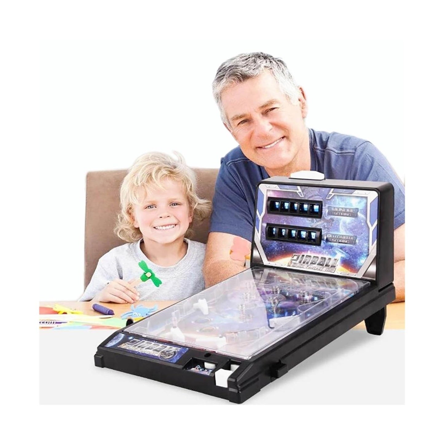 PHATM Mini Pinball Game for Home Retro Desktop Marble Arcade with Digital Scoreboard Lights Sounds Parent Preschooler Puzzle Pinball Machine
