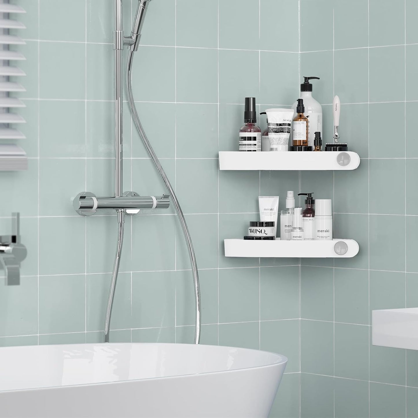 Sotfamily Shower Caddy Corner, 2 Pack Adhesive Corner Shower Shelves for Bathroom Organizers and Storage, Rust Free Plastic Rack for Bathroom Accessories & Decor, White