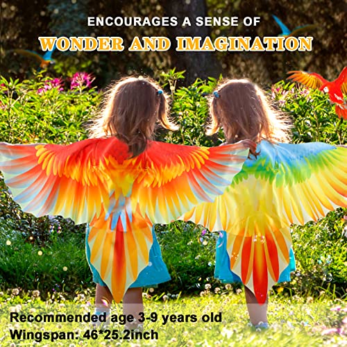 IROLEHOME Bird-Costume-Parrot-Wings for Kids with Bird Headbands, Boys Girls Eagle Dress-up Cape Christmas Gifts Party Favors