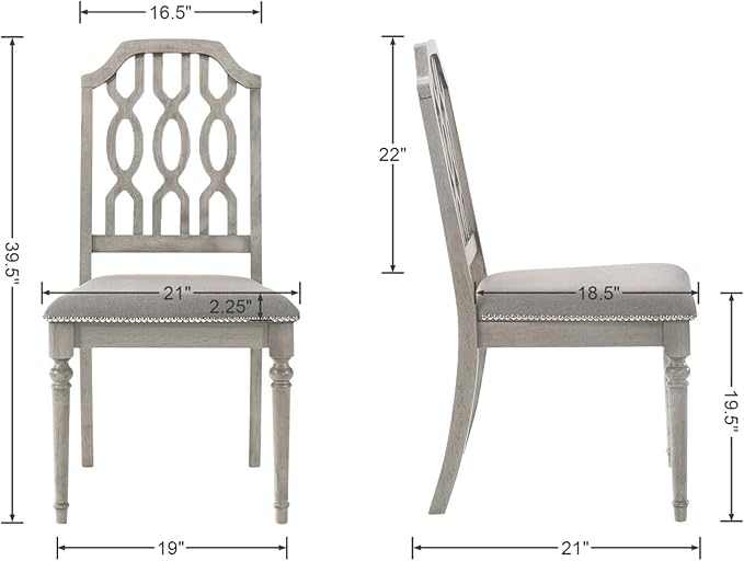 chairus Farmhouse Dining Chairs Set of 2, French Country Wooden Dining Room Chairs with Lattice Back & Nailhead Trim, Upholstered Linen Fabric Kitchen Side Chairs, Grey