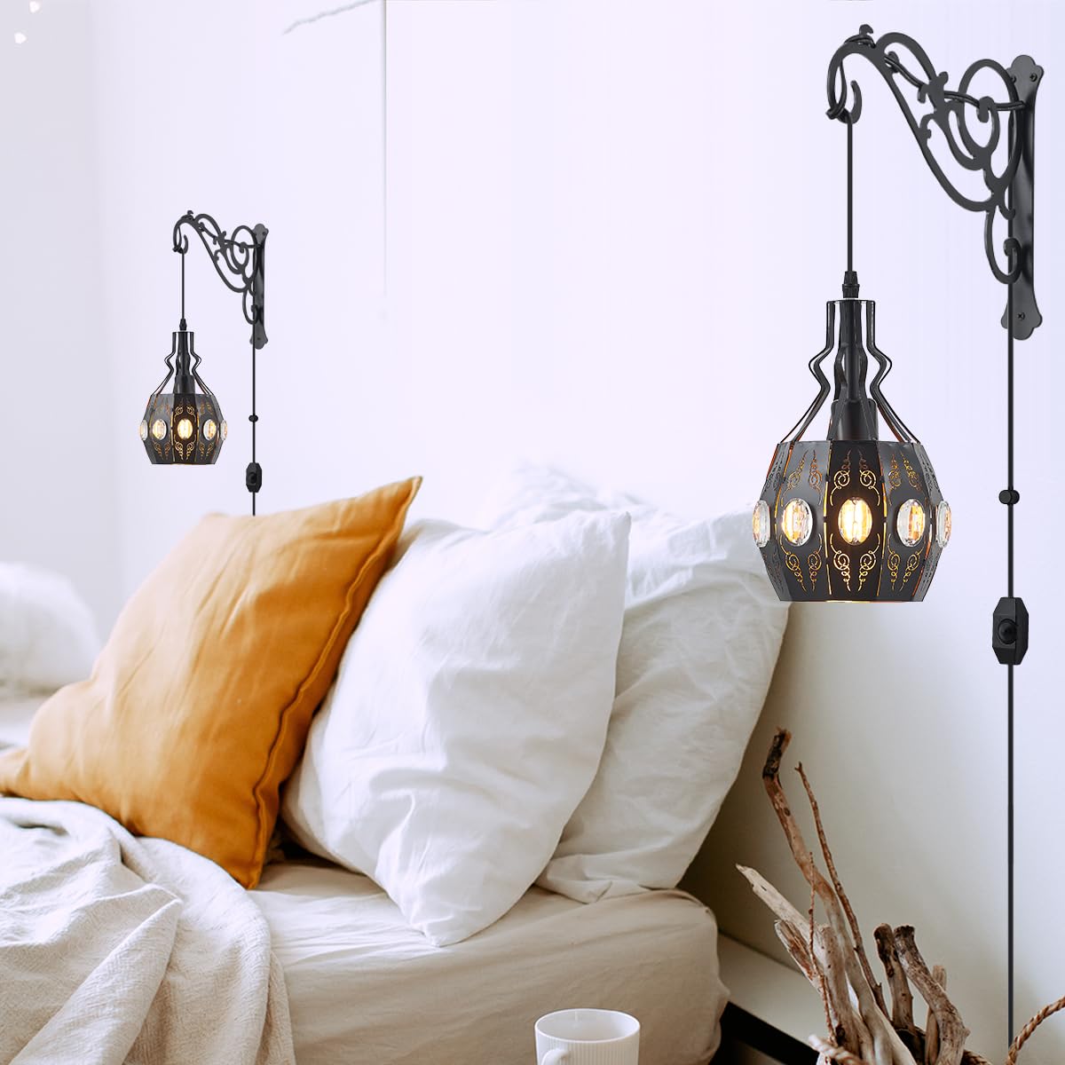 KAMTAT-ZS 2PK Wall Sconce Plug in Hanging Lamp Shelf Dimmable Wall Sconces Adjustable Wall Lights with Plug in Cord and Dimmer On/Off Indoor Wall Sconces for Living Room Bedroom