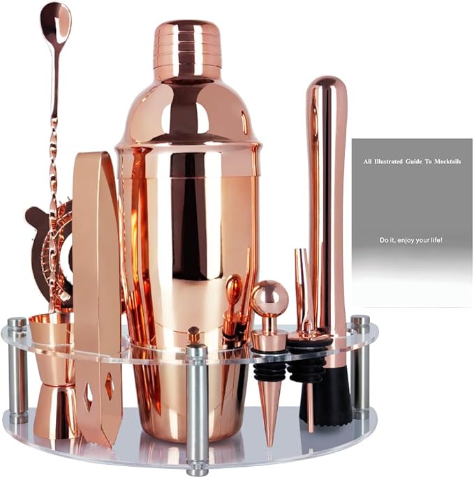Cocktail Shaker Set with Stand, Cocktail Shaker Bartender Kit: Bar Tool Set, Drink Mixing Includes Martini Shaker,Straine...