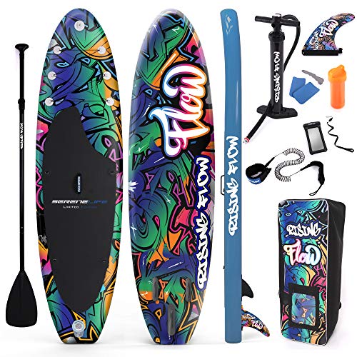 SereneLife Inflatable Stand Up Paddle Boardwith Premium SUP Accessories & Carry Bag | Wide Stance & Premium Compact Digita...