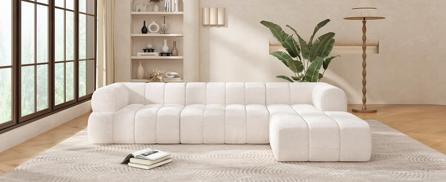 Christopher Knight Home Mania 122" Modular L-Shape Sofa Couch with Chaise Lounge, Modern Sectional Sofa Set for Living Room, Boucle Fabric Upholstered Cloud Couch with Deep Seat, Milky White