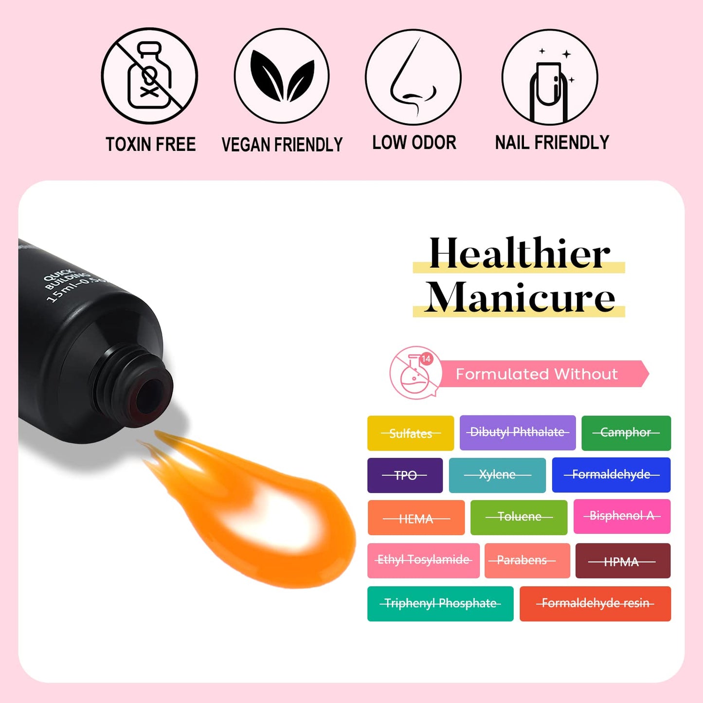 AIMEILI Poly Nail Extension Gel Orange Builder Nail Gel Hema Free Poly Nail Enhancement Nail Art Design DIY Salon Nail At Home G