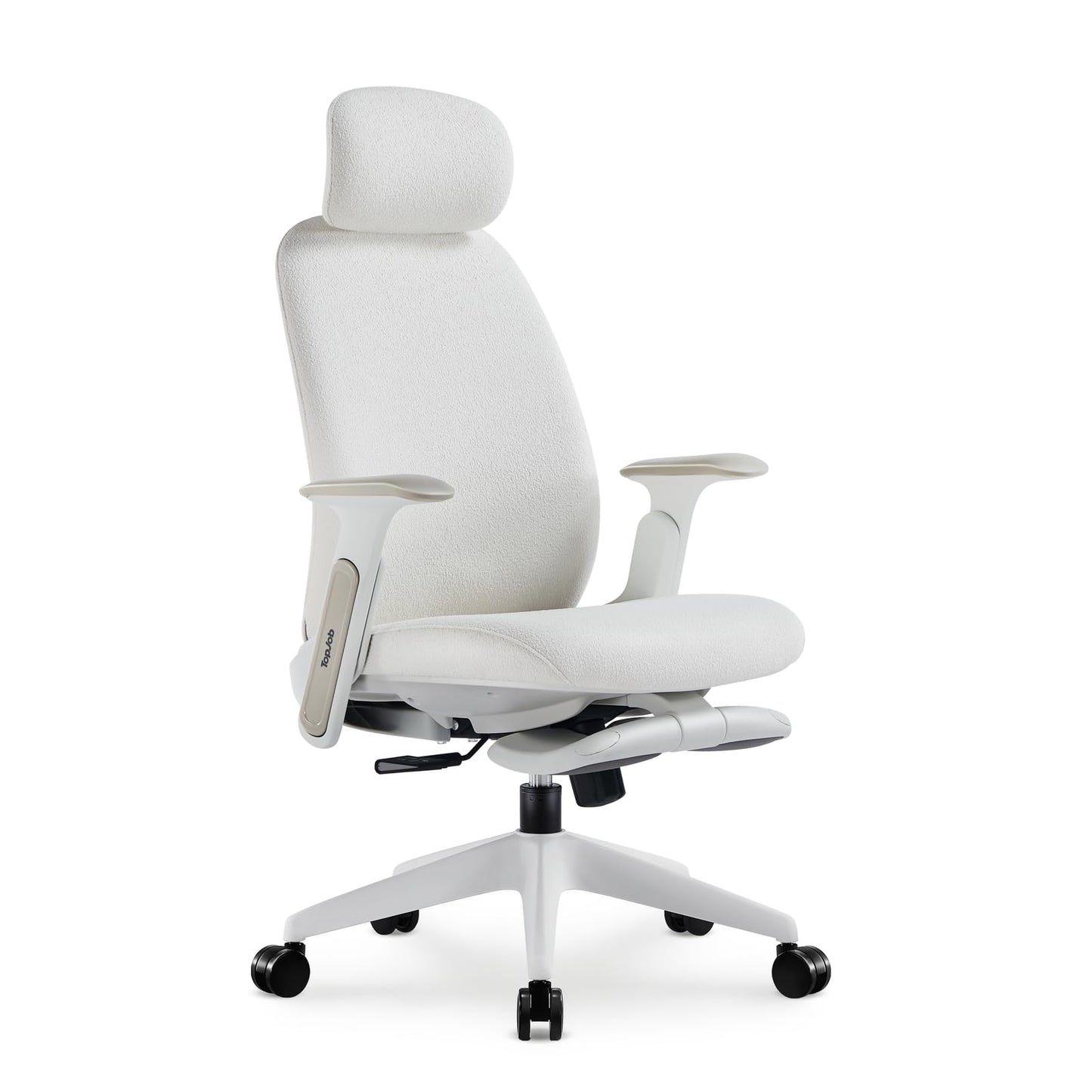 TopJob Designer Office Chair, Napa Bouclé Ergonomic Chair, Ergonomic Home and Office Chiar with Headrest and Footrest, Ergonomic High-Back Bouclé Cream Rolling Work Swivel Chairs (Cream)