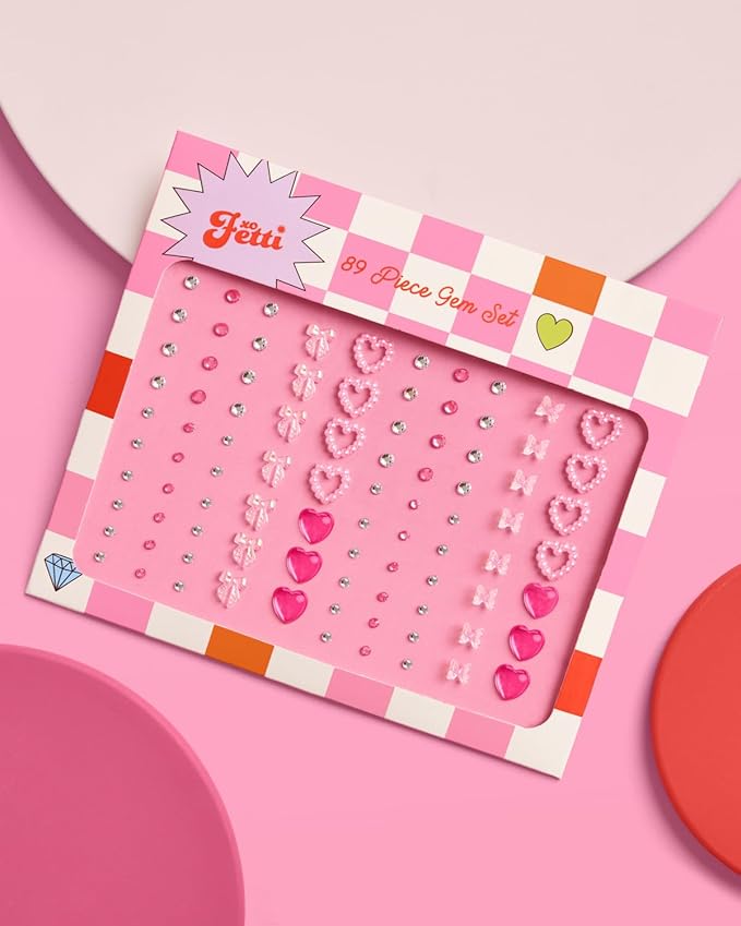 xo, Fetti Bow + Heart Face Eye Gems - 89 pcs. | Cute Bachelorette Face Stickers, Birthday Rhinestone Accessory, Concert Party Decorations, Rave Supplies