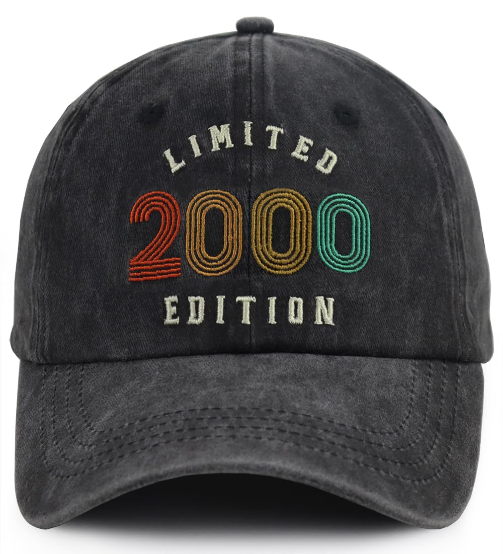 25th Birthday Decorations for Men Women, 25th Birthday Party Hat, 25 Year Old Birthday Gifts for Her Him Brother, Limited 2000 Edition Baseball Cap Black