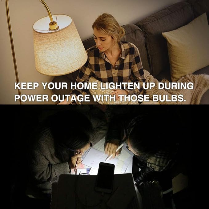 Neporal Emergency Rechargeable Light Bulbs Stay Light Up When Home Power Failure, 15W 80W Equivalent LED 1200mAh Self Charging Emergency Light Bulb for Power Outage, Camping, Tent (Warm White 4PK)