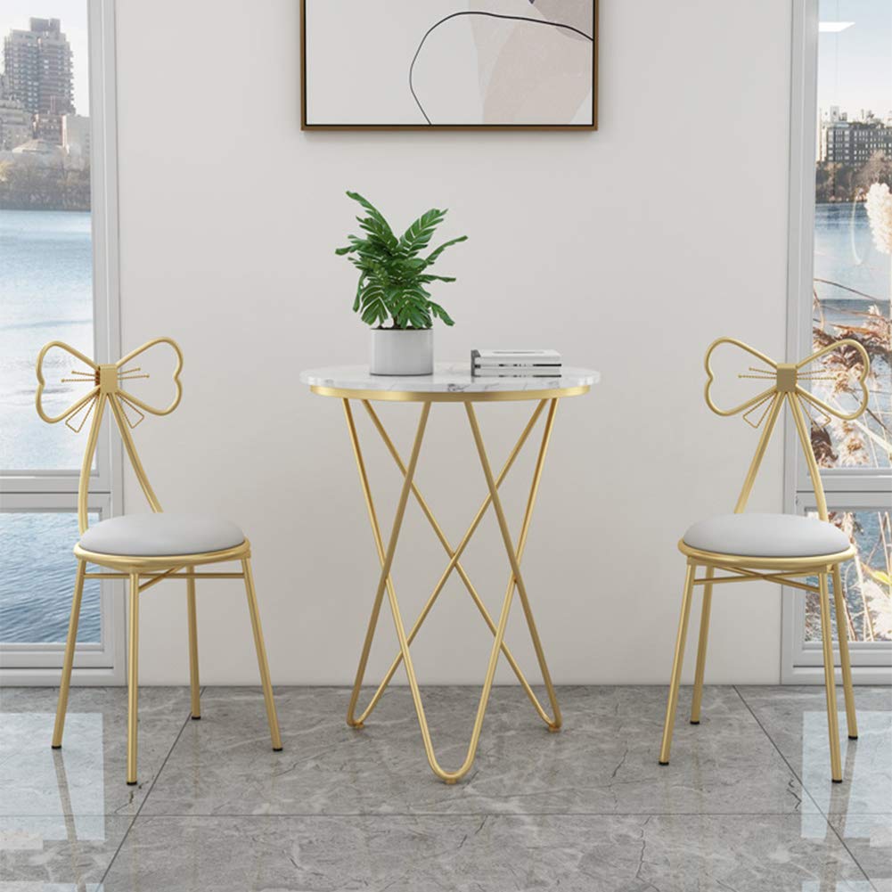 Gluck Plants Modern Makeup Vanity Stool, Cute Butterfly PU White Stool Ottoman Bench, Metal Legs Gold Dining Chair for Kitchen, Bedroom, Living Room