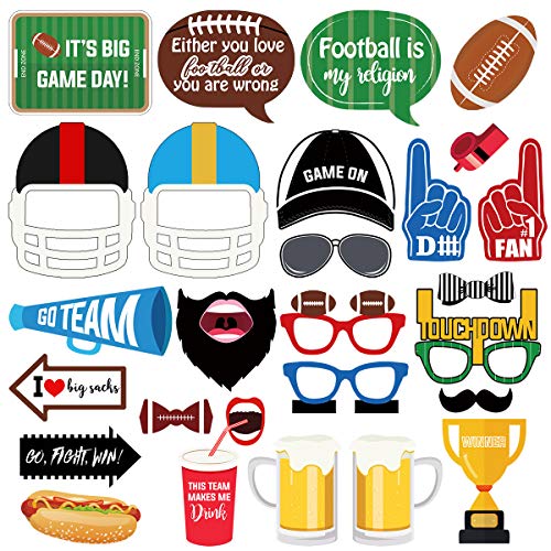 Football Photo Booth Props Kit, 26 Pieces Football Season Photobooth, Game Day Decoration Supplies Gift, Fun Photography P...
