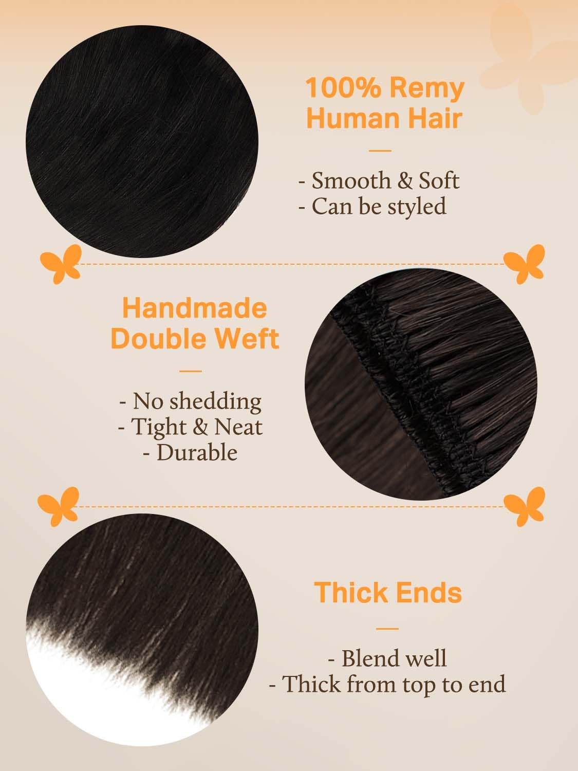 DOORES Sew in Hair Extensions Real Human Hair, Dark Brown 14 Inch 80g, Full Head Double Weft Natural Straight Extensions for Wom