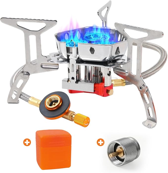 Portable Propane Camping Stove for Outdoor - GEEKHOM 6800W Windproof Gas Stove with Piezo Ignition; 2-Fuel Butane Propane ...