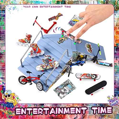 Civaner Fingerboard Skatepark Set 24 Pcs Mini Finger Toy with Finger Skateboards Ramp, Finger Bikes, Finger Scooter, Finger Skates for Skate Lovers Gift