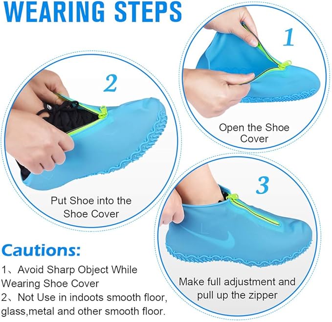 Silicone Waterproof Shoe Covers, Upgrade Reusable Overshoes with Zipper, Resistant Rain Boots Non-Slip Washable Protection for Women, Men (XL (Women 11-13, Men 9.5-13), Blue)