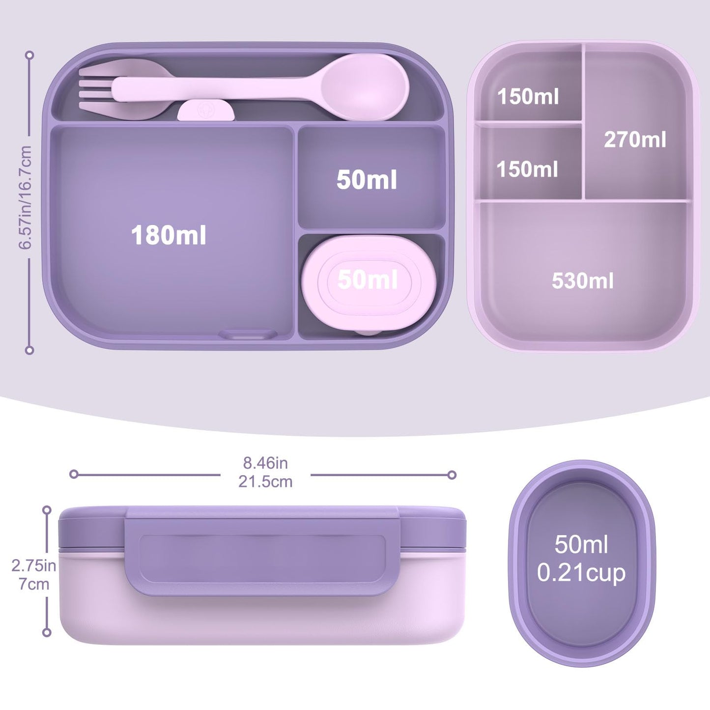 Caperci Stackable Bento Lunch Box for Adult & Teens - Reinforced Leak-Proof Lunch Container 4-Compartment with Utensils & Sauce Container, BPA-Free, Dishwasher/Microwave Safe, 47oz (Orchid Bloom)