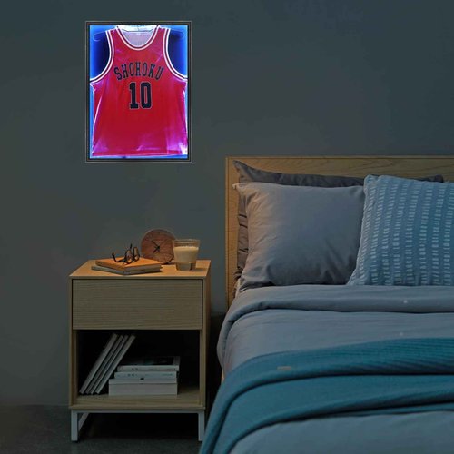 Grintus Jersey Frame Display Case,Lockable with Colorful Led Lights Display Box for Jersey Display with UV Protection Acrylic and Hanger for Baseball Basketball Football Hockey Sport Shirt,Black