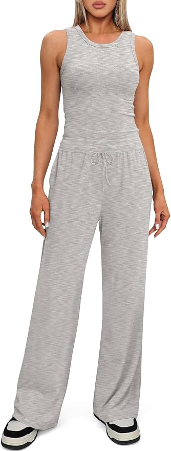 Darong Women's 2 Piece Outfits Lounge Sets Sleeveless Tank Tops Wide Leg Pants Sets Tracksuits Match Sets