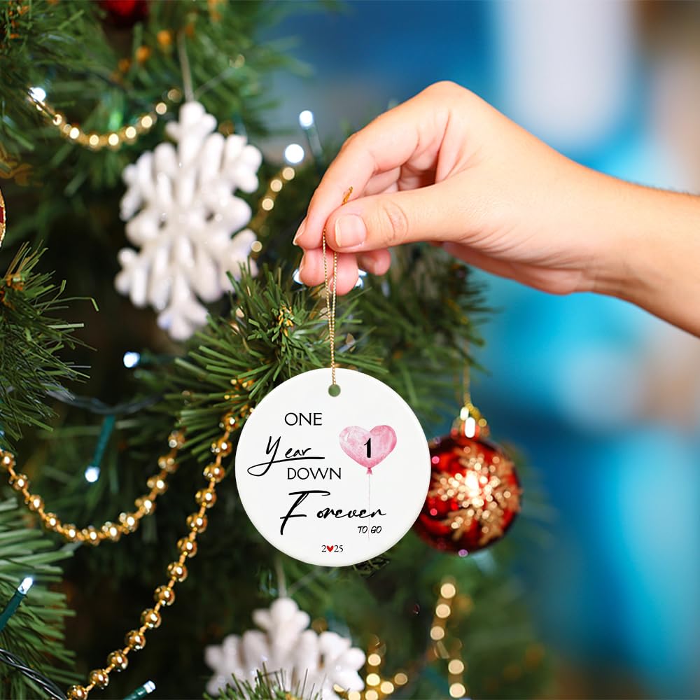 1 Year, 1st, One Year, First Anniversary Ornament Gift for Couples, 1 Year Wedding Anniversary Present, 2.9" Ceramic Gifts for 1st Anniversary Ornaments 2025