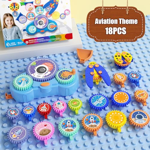 Fivoro STEM Gears Toys for Kids Ages 3+, Creative Learning Building Blocks, 18Pcs Educational Construction Toy Set, Electr...