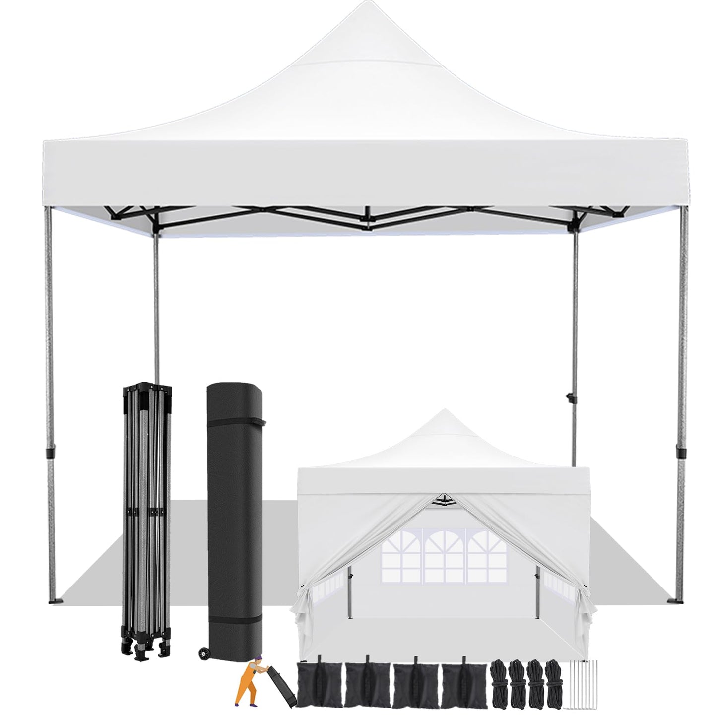 COBIZI 10x10 Pop Up Canopy with 4 Sidewall,Heavy Duty Canopy UPF 50+ All Season Wind Waterproof Commercial Outdoor Wedding Party Tents for Parties Canopy Gazebo with Roller Bag (10 x 10 ft White)