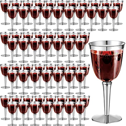 Yoande 100 Pack Rimmed Disposable Plastic Wine Glasses Bulk 8 Oz Elegant Fancy Wine Cups Stemmed Wine Glasses Clear Cockta...