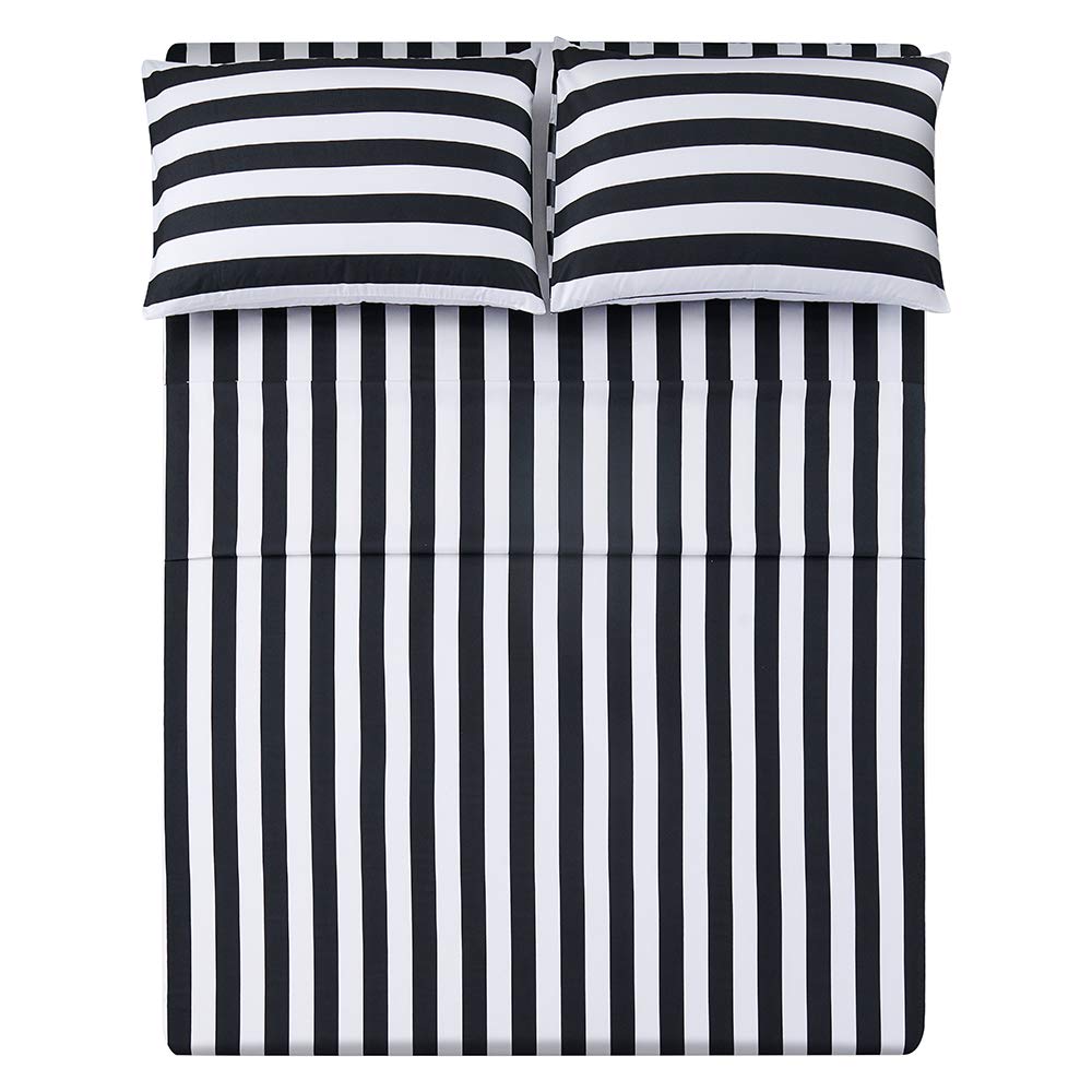 Best Season Stripe Sheet Set-4 Piece Super Soft Microfiber Bedding-Deep Pocket, Stain, Fade & Wrinkle Resistant(Full Size,Black&White)