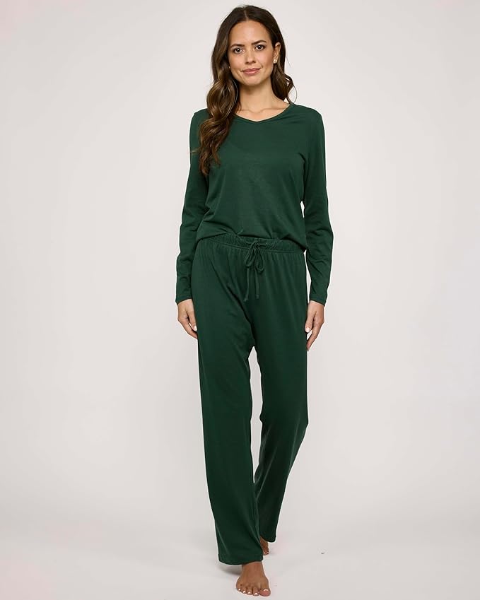 Real Essentials 2 Pack Women's Soft Cotton Long Sleeve Pajama Set with Pants - Lounge Sets for Women (Available In Plus)