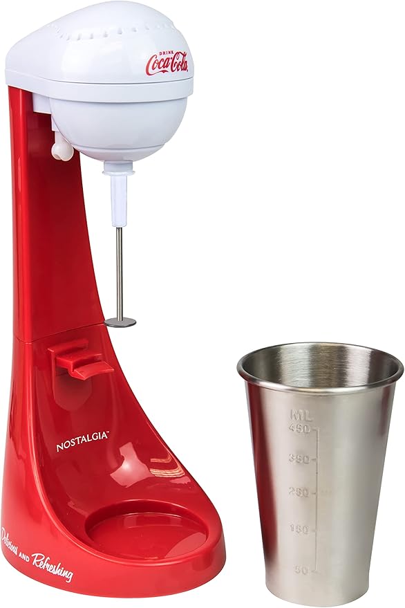 Nostalgia Two-Speed Electric Coca-Cola Limited Edition Milkshake Maker and Drink Mixer, Includes 16-Ounce Stainless Steel ...