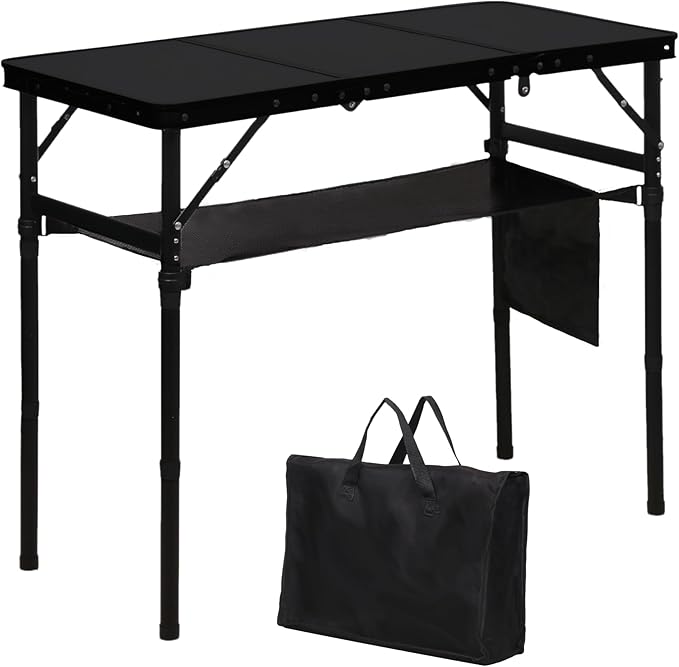 LOFTEY Folding Camping Table with 3 Adjustable Height, 3ft Foldable Aluminum Camp Table, Lightweight with Storage Bag, Por...