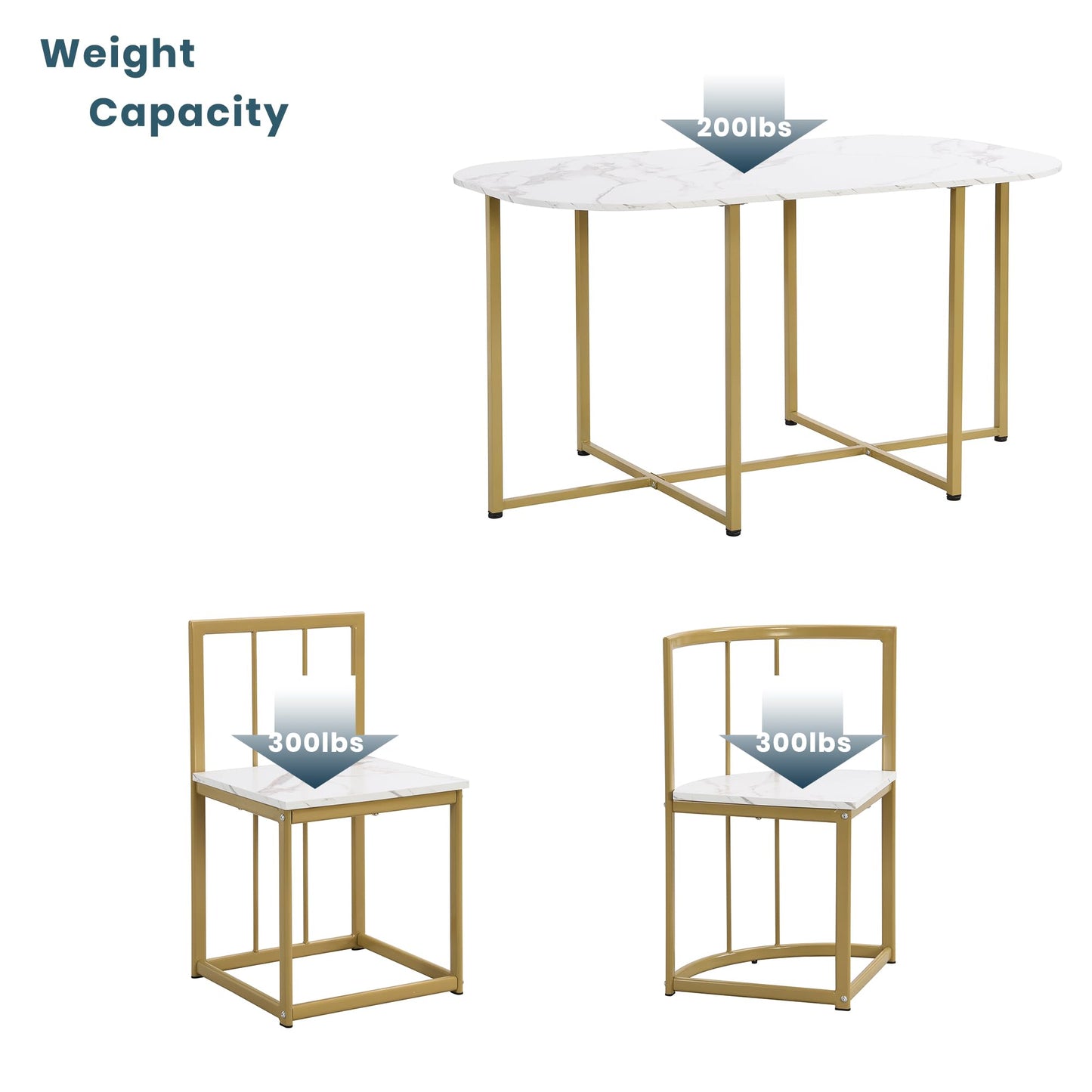 Metal 7 Piece Kitchen Dining Table Set with Chairs for Saving Space Metal Dining Room Table Set for 6 Persons, Golden White
