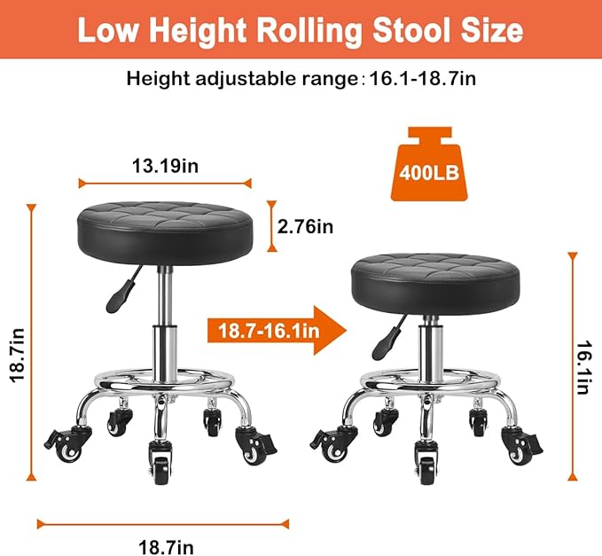 JOSTZHXIN Low Height Roller Stool Height Adjustable, Mechanic Stool Low Rolling Chair, Footstool Modern Roller Seat for Salon SPA Home Office Garage Shop (Style 3)